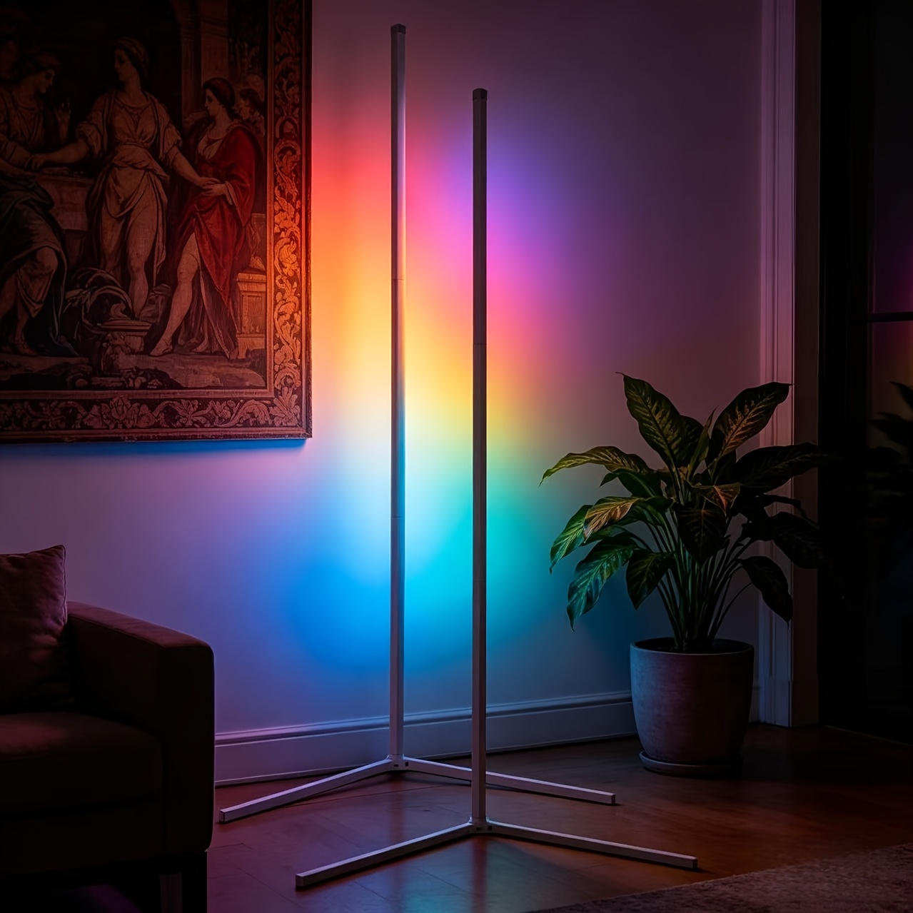 Image of 1/2 Pcswhite Corner Floor Lamp, Color Changing Led Lamp With Music Sync, Remote & App Control, 2700k-6000k Dimmable Mood Lighting With Diy Scenes & Timer For Living Room, Gaming Room, Christmas Gift