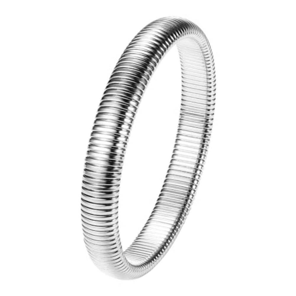 Image of Jewelrywe Women's Flexible Snake Bangle: 10mm Wide Stainless Steel Stretch Bracelet, Elastic Snake Cuff For Women And