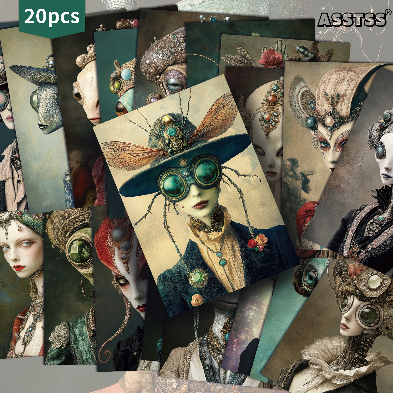 TEMU 20-pack Asstss Vintage Surreal Postcards - 4x6 Inches Retro Junk Journal Supplies, Classic Pinup Illustrations Collectible Decorative Painting