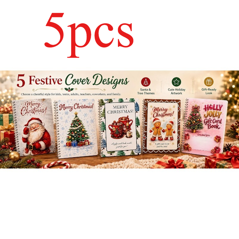 TEMU 5pcs Spiral-bound Christmas Gift Card Book, Holiday Gift Booklet