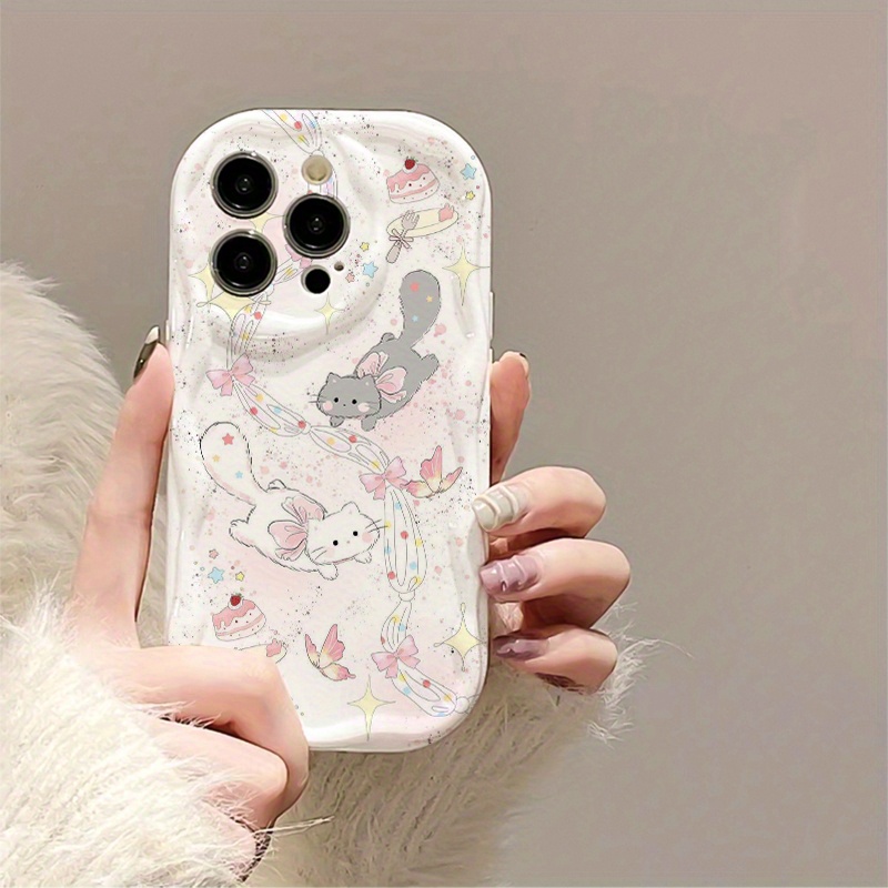 TEMU Phone Case - Cute Style Pink Cute Cat And Dessert Combination Pattern Phone Case For Iphone 16/16pro/16promax/16plus/15/15plus/15pro/15promax,