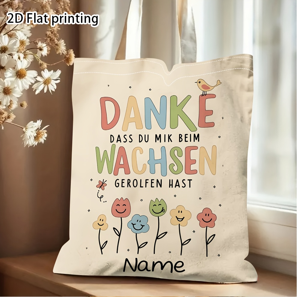 TEMU German "danke" Thank You Tote Bag - Custom Name/text Suitable For ,, Travel Gift For Teachers, Moms, - Reusable Bag With German , Hand Washable