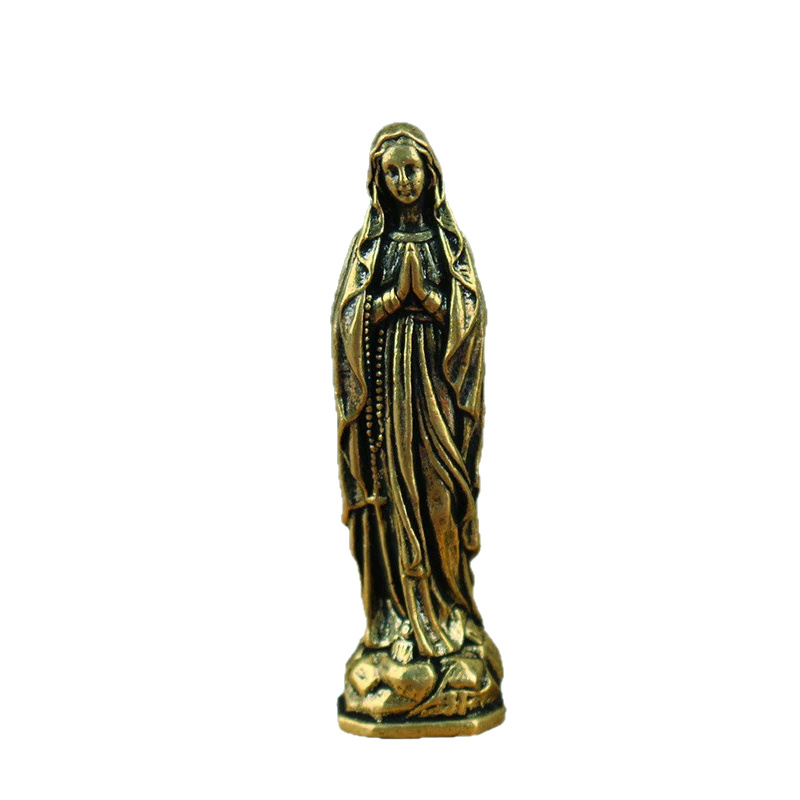 TEMU Petite statue vintage de Marie, œuvre d'art en métal artisanale, figurine religieuse, artisanat décoratif de table pour bureau ou , cadeau de