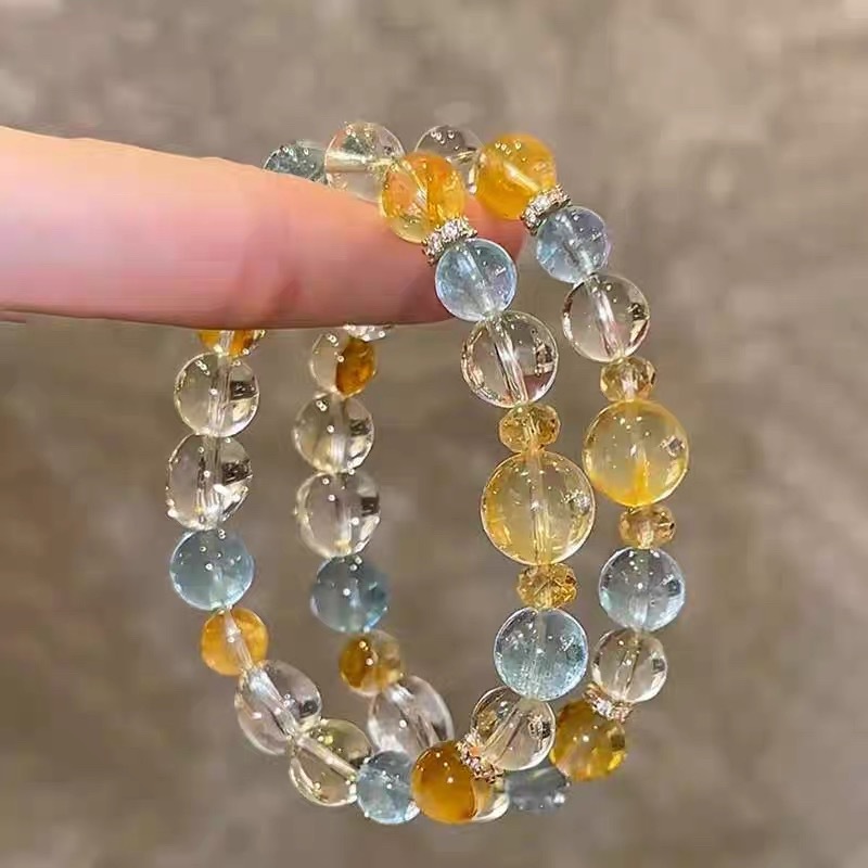 Yellow Agate & Aquamarine Bracelet, Minimalist Design
