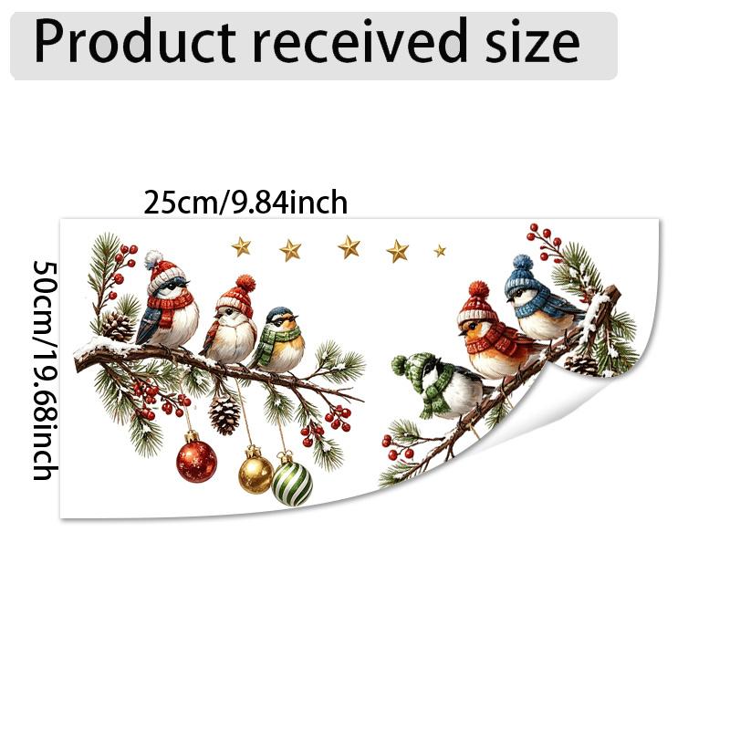 TEMU 2D Plat - 2D Plat - 2D Plat Gedrukte Kerst Vogel Raamstickers, Meerdere Vogels met Gebreide Mutsen en Sjaals Zitten op Pinienramen, Geassocieerd
