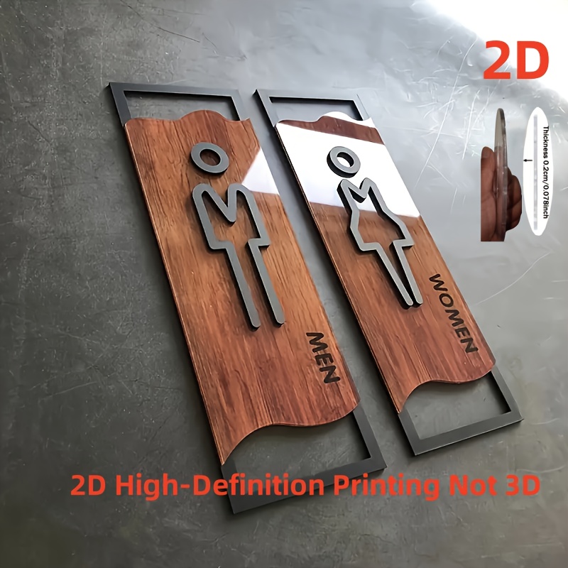 TEMU 2D Flaches Unisex WC-Schild Set - Acryl Kunststoff Badezimmer Türschild mit Holzmaserung Design, Geeignet für Zuhause und Gewerbe, 2D Flach für