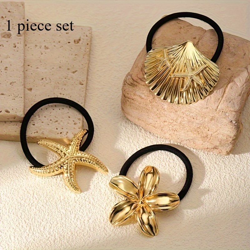 1pc Of Flower Starfish Double Design! Golden Headband And Hair Tie, Exquisite Bauhinia , Suitable For Hair With A Ponytail On The Back Of , Perfect For Holiday Gifts