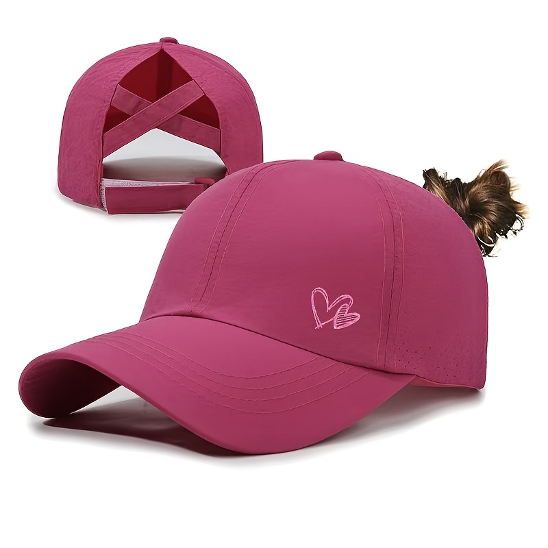 TEMU 1pc Cappellino da baseball unisex con foro per , a molteplici , con design a corona e cuore. Cappellino casual estivo in rete traspirante per