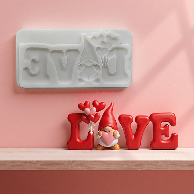 Image of 1pc Cute Gnome Holding A Heart-shaped Balloon Chocolate Silicone Mold, 's Day Fondant Silicone Mold, Love Stake Fondant Cake Decorating Tool