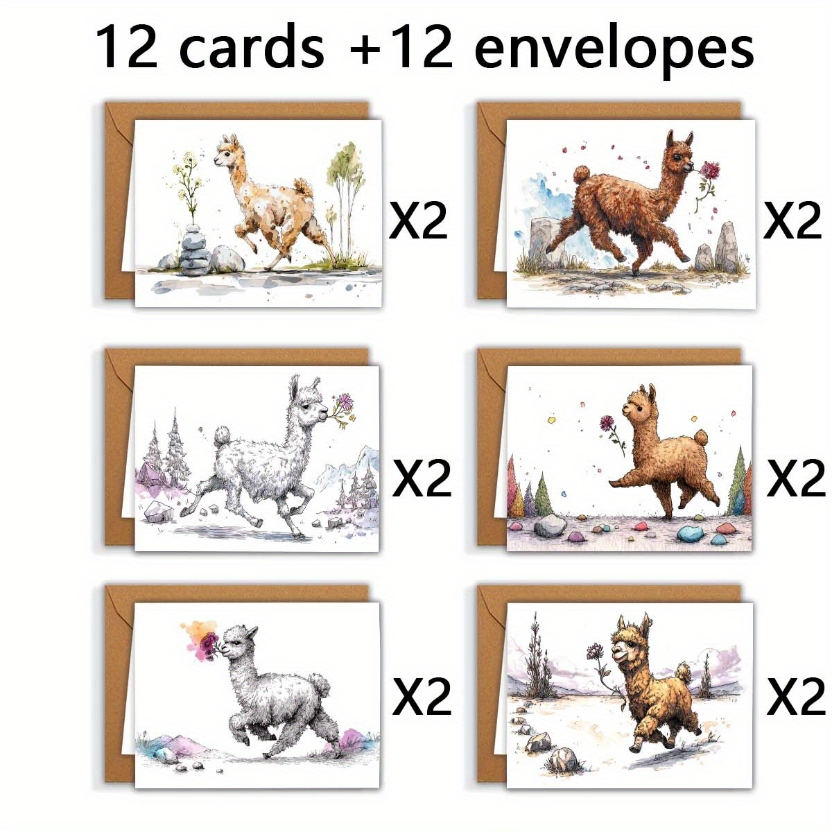 TEMU 1 Set Of 12pcs Or 6pcs Featuring , Flowers, Running, Rocks, Mountains, And Trees. The Greeting Card Includes An Envelope And Measures 9*13 Cm