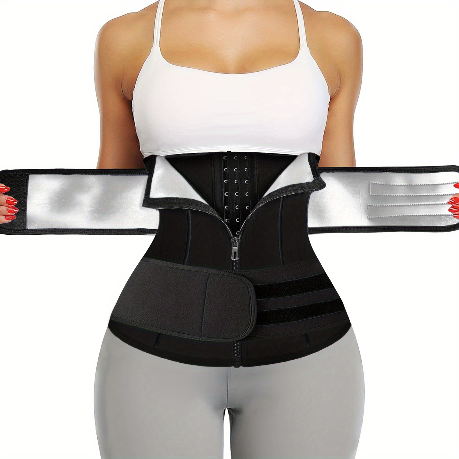 Women'S Adjustable Body Shaper with Three Layers to Boost Sweating And  The Waist, Showcasing a Silver Sauna Effect And Serving As a Corset Waist 