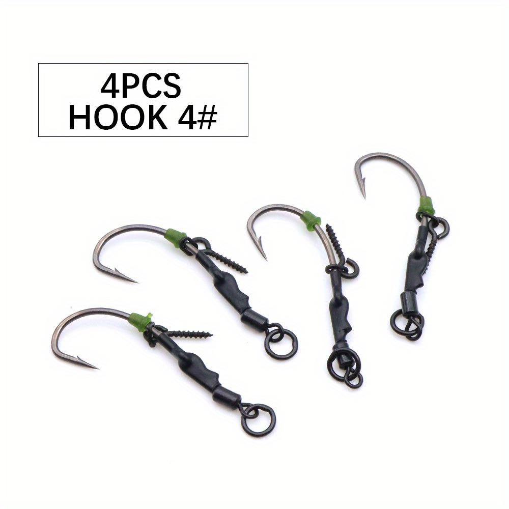 TEMU Tuodsplu 4pcs Carp Fishing Ronnie Rigs Barbed Hook Carp Hook Fixed Soft Bead Fishing Hook Stopper Boilies With Screw American Swivel, Suitable