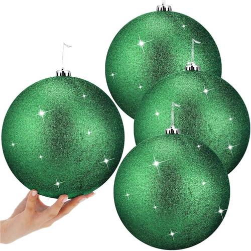 4pcs large 6 inch 15cm green powned christmas ball decorations sturdy and durable plastic spherical decorations with hanging caps rings suitable for indoor and outdoor christmas trees weddings parties new year valentines day rose golden