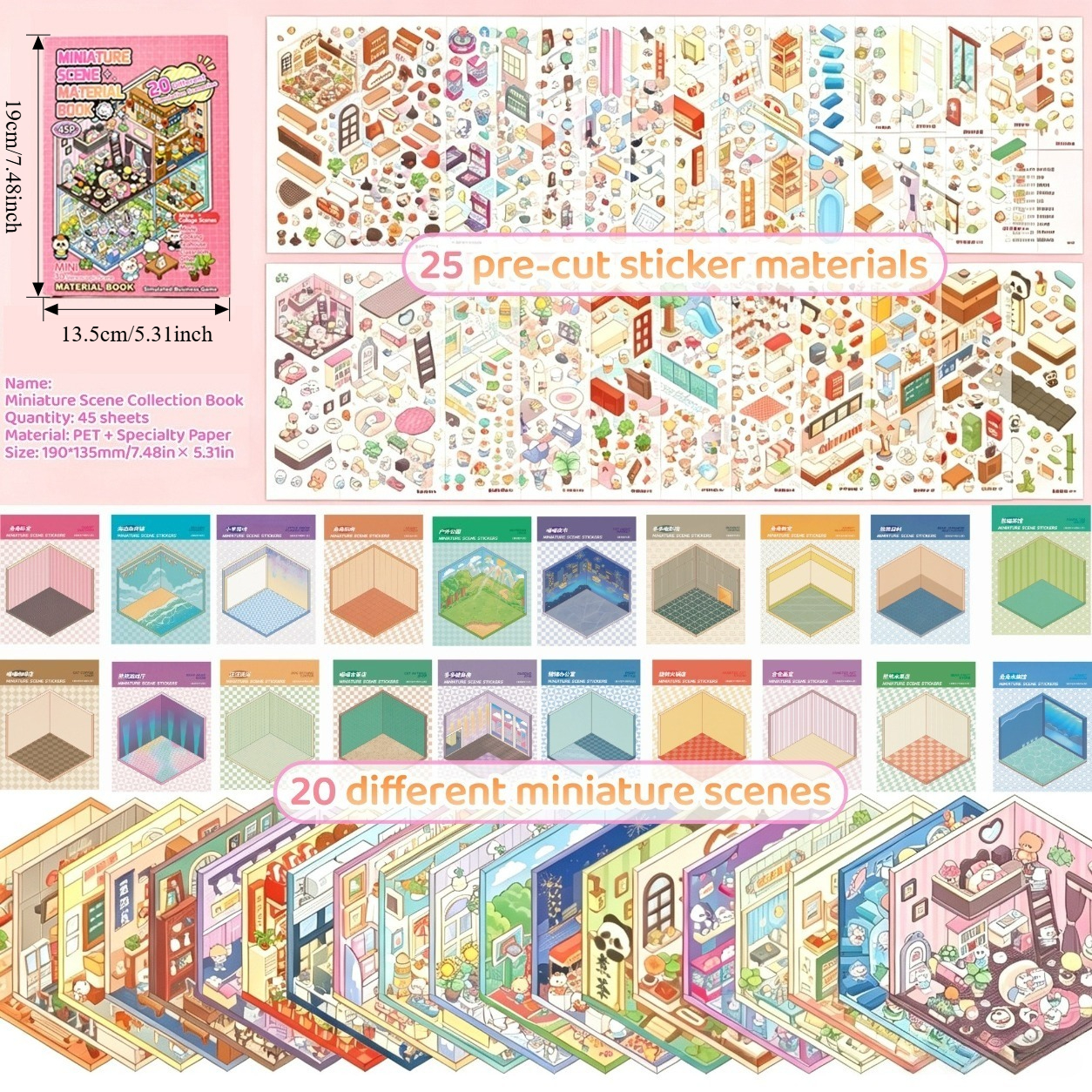 TEMU Kit de construction de mini-maquettes de scènes 45 pièces - Collage 3D à soi- avec 25 autocollants et 20 scènes, convient pour le scrapbooking,