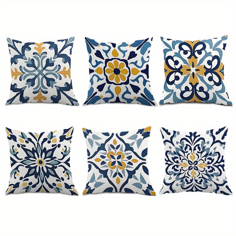 TEMU 6 federe in stile boh矇mien, cuscini con motivo geometrico mandala e blu, disponibili in tre misure, federe con chiusura a zip stampate su un