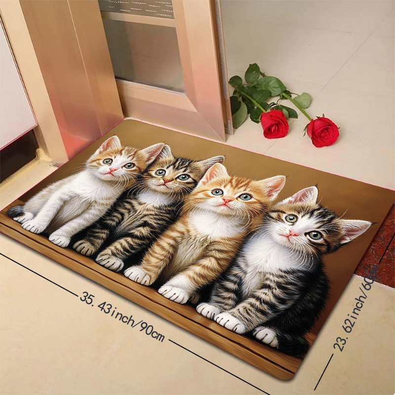 TEMU 1pc Cute 4 Tabby Cats Soft Thickened Doormat Machine Washable Entrance Door Mat Entrance Mat Bathroom Rug Carpet Kitchen Floor Mat Bedroom,