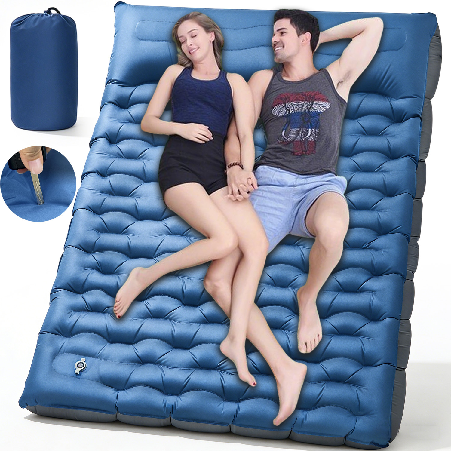 Inflatable Inflatable Sleeping Pad For 2 People With Pillows Built-in Foot Pump For Camping Hiking Traveling Backpacking