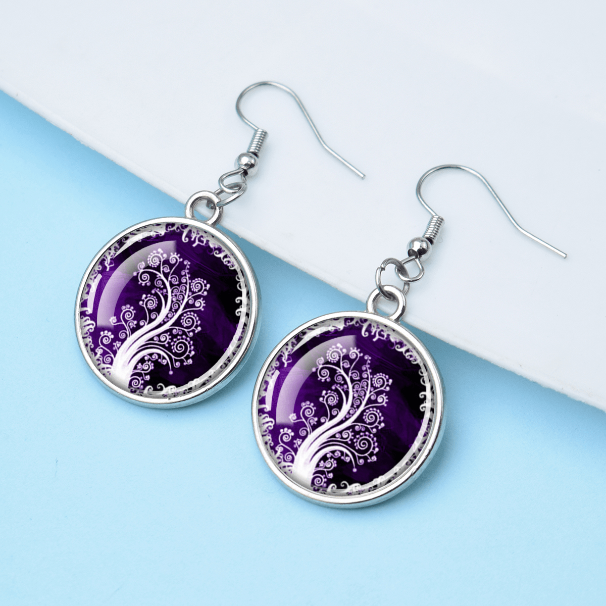 Art Tree of Life Nature Theme Gem Pendant Earrings, Gift for Her