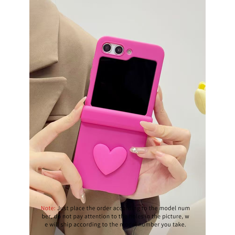 TEMU Phone Case - Pink/ Axis Protective Cover And 3d Heart Phone Case For Z Flip 7, Z Flip 7fe, Z Flip 6, Z Flip 5, Z Flip 4, Z Flip 3