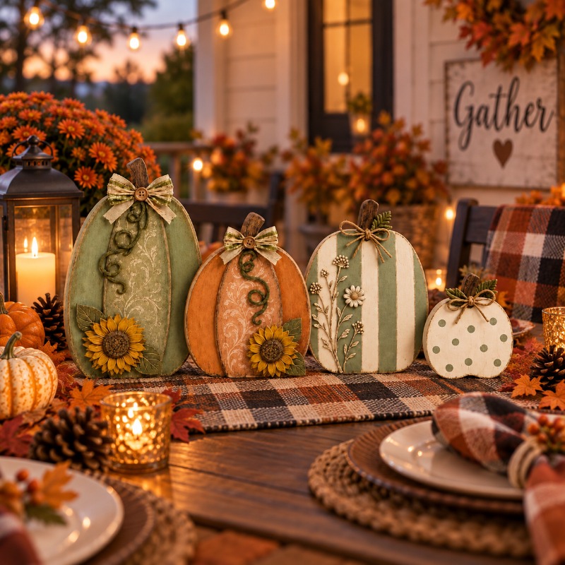 TEMU Set Of 4 Halloween Autumn-themed Pumpkin Decorations, Perfect For Rustic Farmhouse Autumn Decor, Featuring Sunflowers And Pumpkins, Suitable For