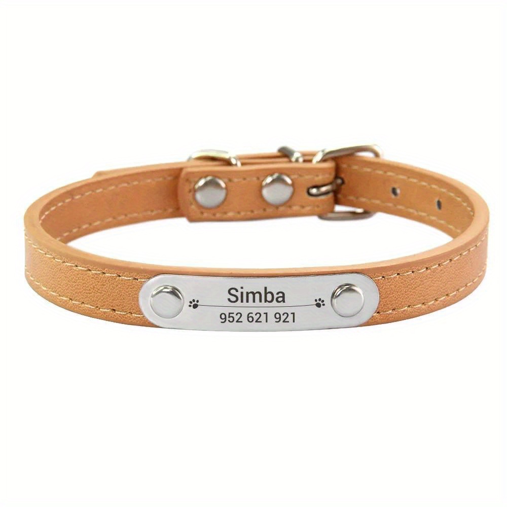 TEMU Personalized Dog Collar Name Carved 16 Colors Solid Synthetic Leather Collar For Medium Large Dogs Puppy Cat Accessories Red