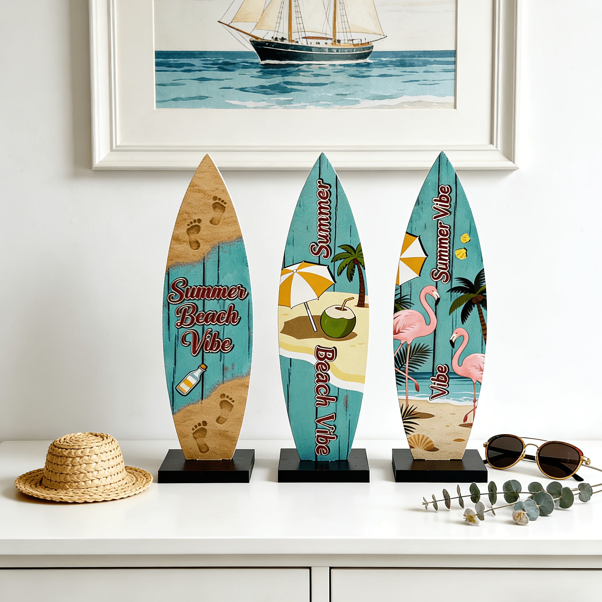 TEMU Ornement plat 2D, 1 ensemble de planche de surf en bois, de planche de surf, décoration de bureau à l'extérieur pour le camping et , placé sur ,