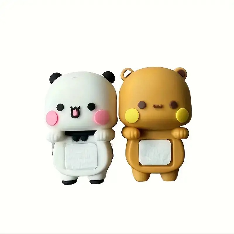 2pcs Cute Bear Panda Phone Charms, Pvc Mini Decor With Anti-scratch Base For Smartphone Tablet Screen Decoration, Kawaii Anime Gift For Valentine's Day Mother's Day Graduation Party