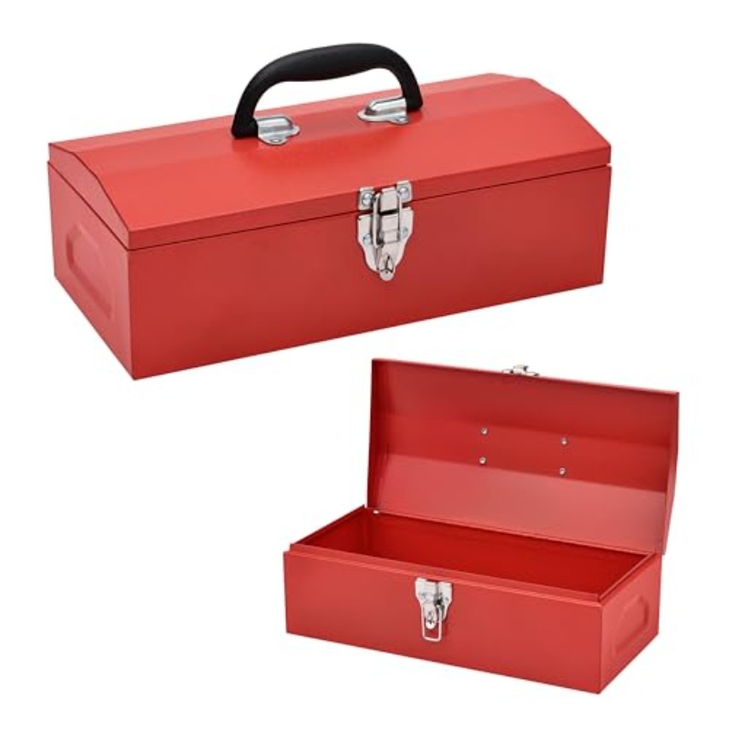 Heavy-Duty Metal Toolbox with Organizer - Large Capacity Tool Box, Heavy-Duty Construction, Secure Metal Latches, Portable with Handle for Garage, Workshop,  , Home - Ideal for Mechanics, Contractors, DIY Projects - Red/  Options  , Metal Tool Box, Tool Box Liner, Tool Box On Wheels, Tool Cabinet, Aluminum Tool Box, Workshop Storage,   Tools, Sturdy Construction,   Carrier, Durable Toolbox, Reinforced Tool Case, Tool Box Organization And