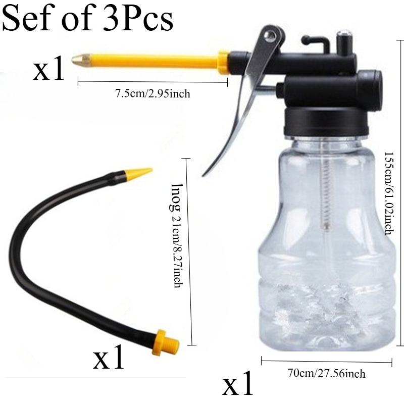 TEMU Sef Of 3pcs Transparent Plastic /oil Gun, 250ml Hose, , Long Nozzle - With Long Double-tube Connector And Short Double-tube Connector,