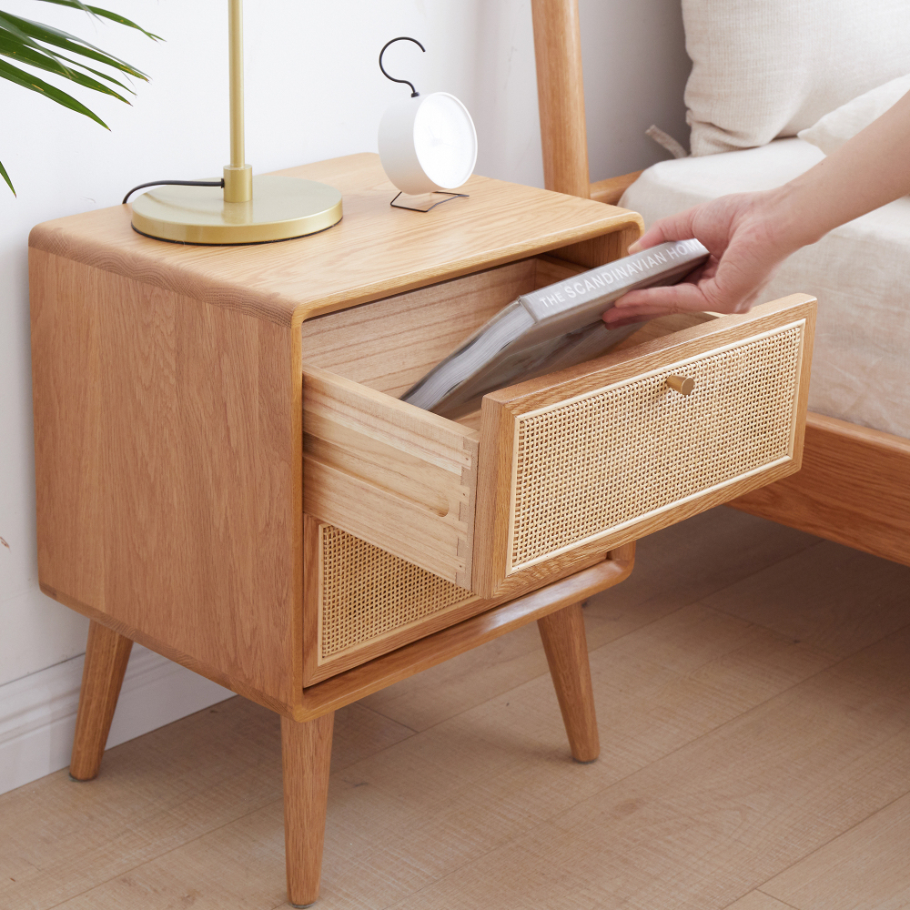 Pure Solid Wood Bedside Cabinet Modern Easy Nightstands North America Oak Bedside Cabinet Nordic Bedroom Solid Oak Storage Cabinet 15.75inch