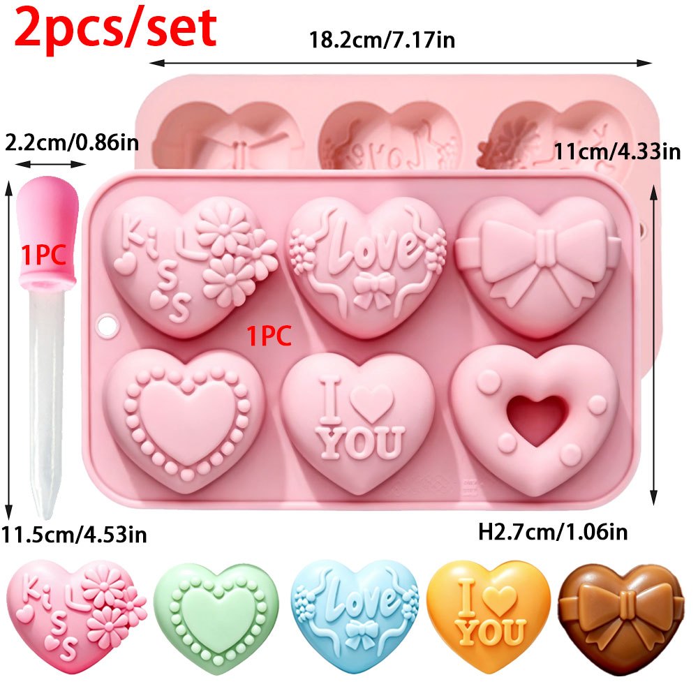 TEMU 2 piezas/juego Molde de silicona para velas de aromaterapia con forma de de 6 cavidades con gotero de silicona, texto de amor romántico en
