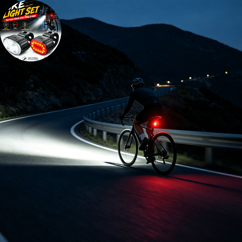 TEMU A Set Of 2pcs, Bicycle Front Light + Taillight Set, High-brightness For Cycling . Nighttime Safety Warning Light, Durable Outdoor Cycling Light.