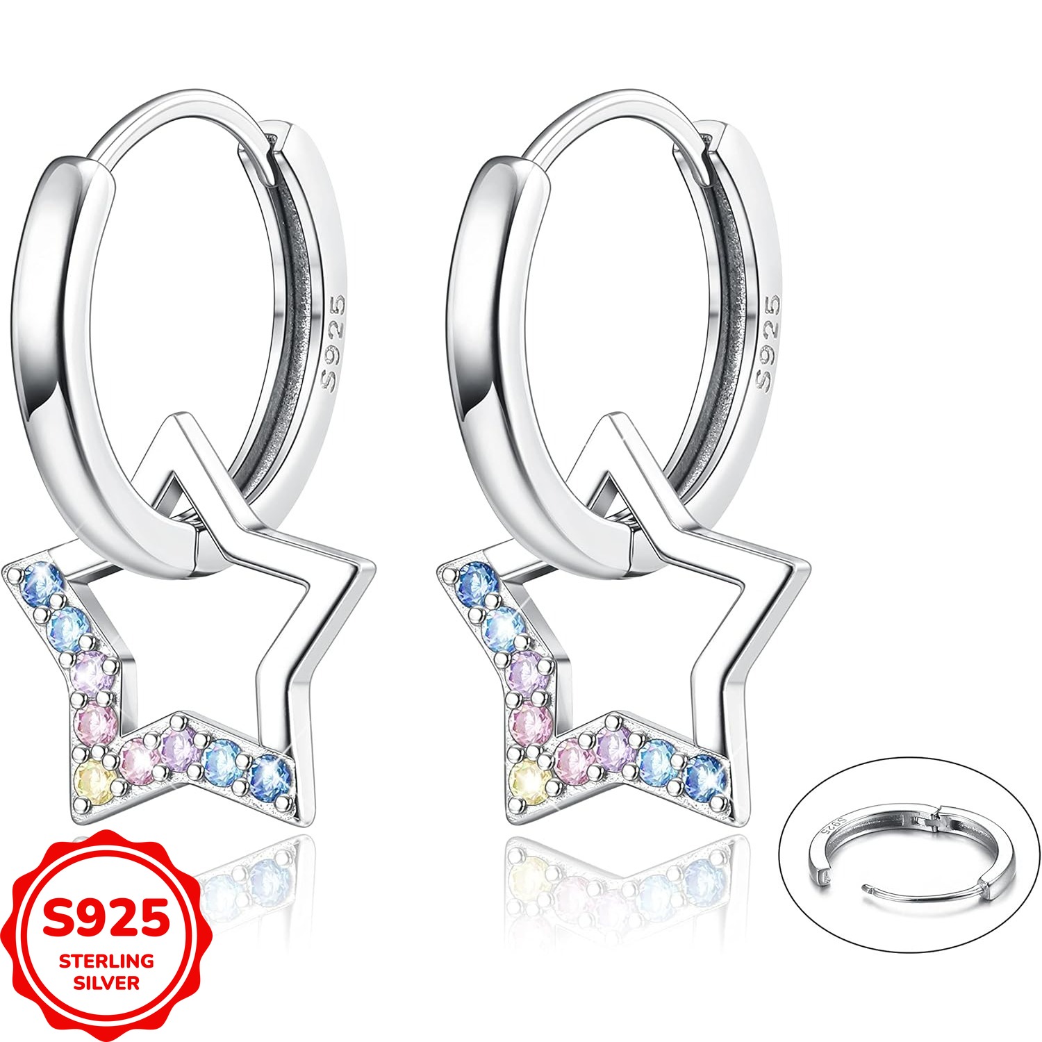 Image of 1pair Women's Earrings 925 Silver Hanging Drop Earrings Star Earrings Hoop Earrings Silver 925 Earrings Fashionable Hoop Earrings With Pendant Earrings 1.5g/0.05oz