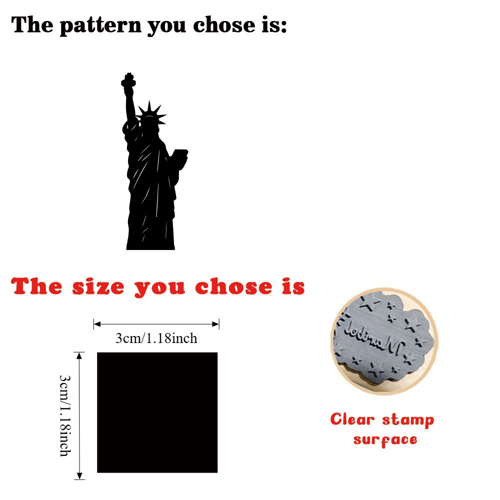 Beautiful Square Wooden Rubber Stamp with Statue of Liberty Design