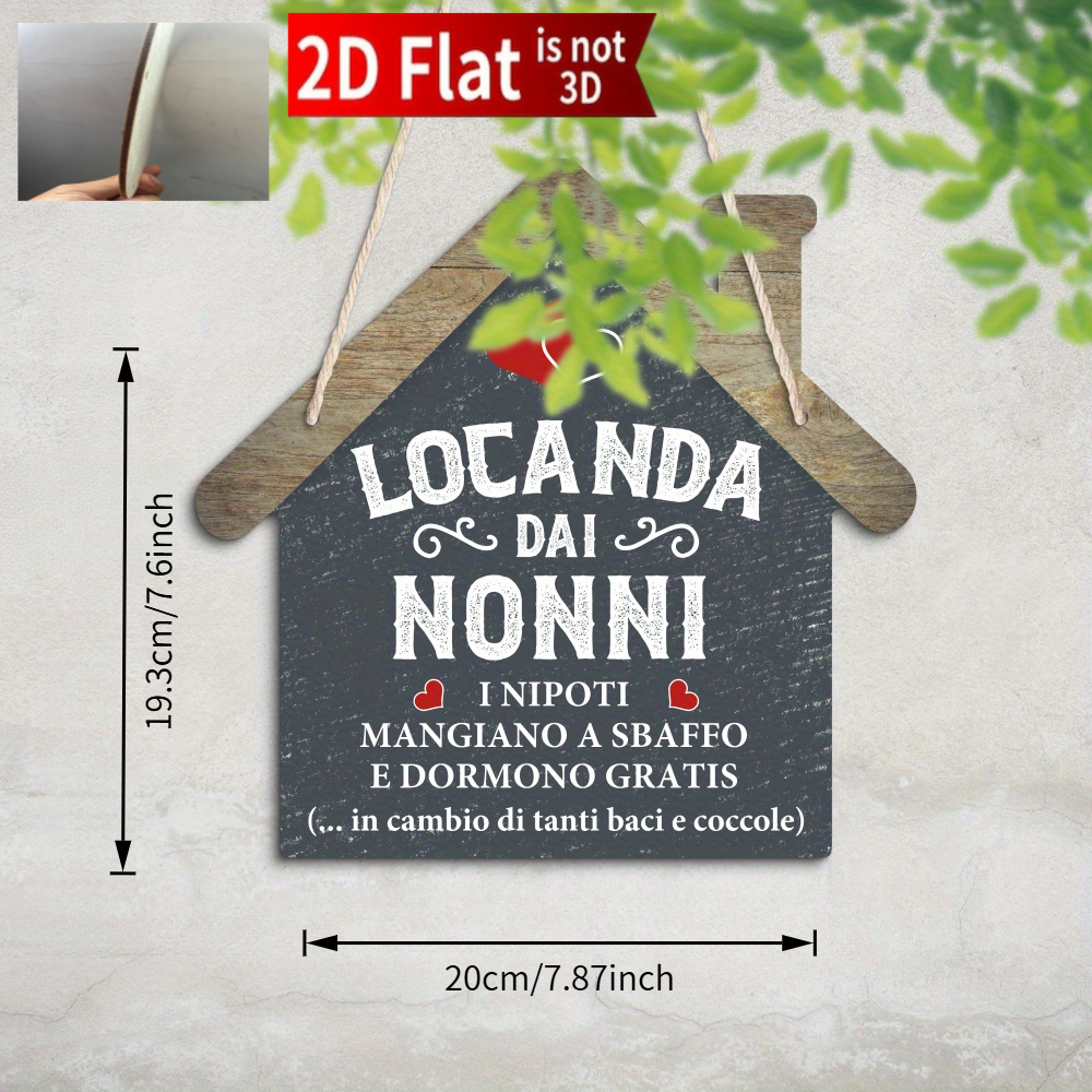TEMU Piatto 2D, 1 pz Insegna Decorativa da Appendere in Legno Putuo 2D, " dei Nonni: Pasti e Sonno Gratuiti per i Nipoti," Decorazione da Parete per