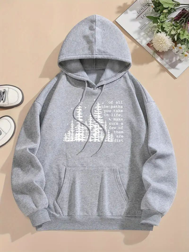 womens casual polyester hoodie gray knit pullover letter Temu Kuwait