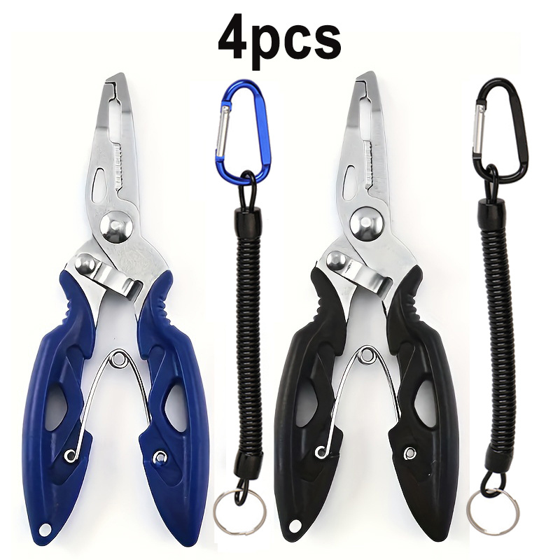 TEMU Pince de pêche multifonction 4 pièces/set et corde -perte, poignée antidérapante, récupération rapide d'hameçon - Outils durables bleu/noir,