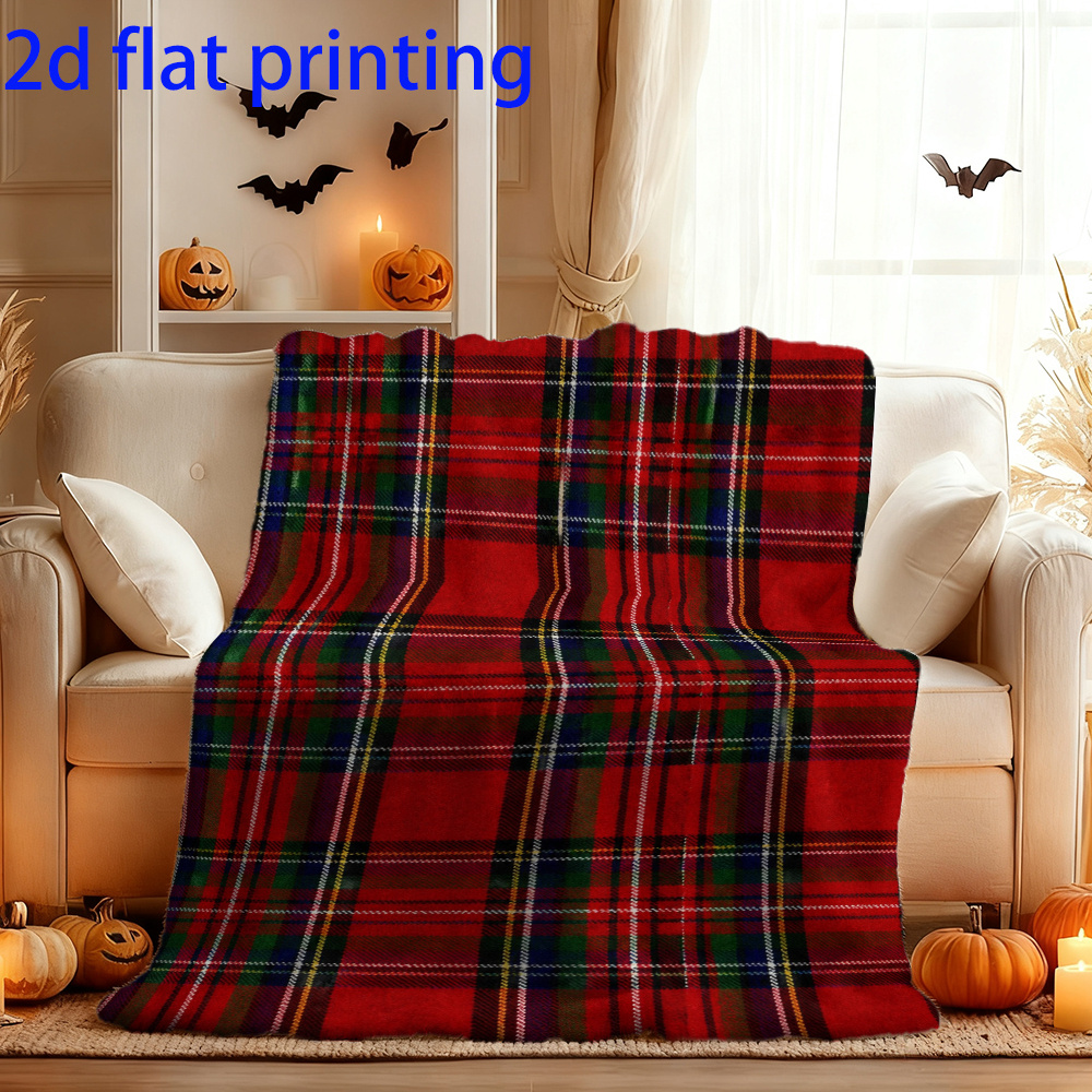 TEMU 1pc 2d Flat Green Scottish Plaid Printed Pattern Soft Blanket, Multiple Sizes Suitable For Holiday Decoration, Used For Break, Living Room Sofa,