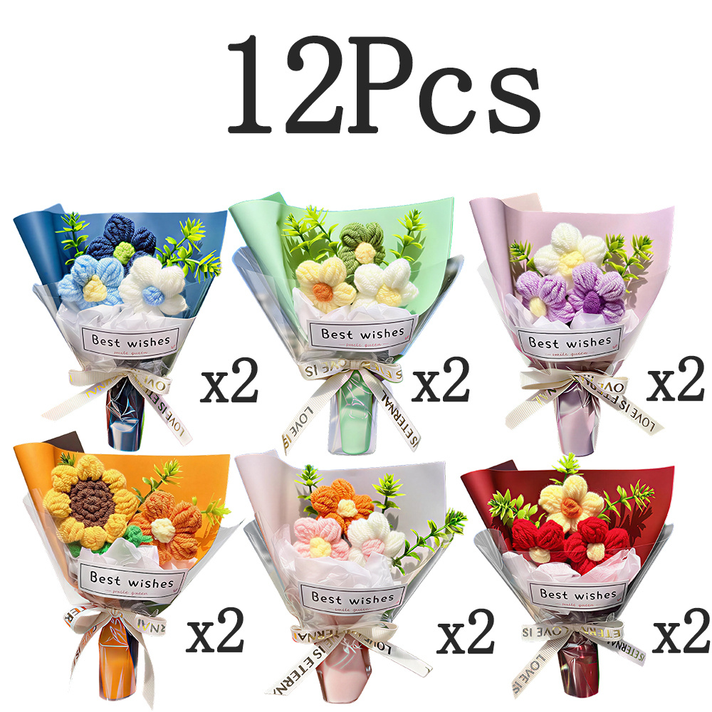 TEMU 12pcs Set Of 12pcs Crochet Mini Bouquets, Suitable For Wedding Table Centerpieces, Bridesmaid Gifts, Autumn Table Decorations - Handmade Floral