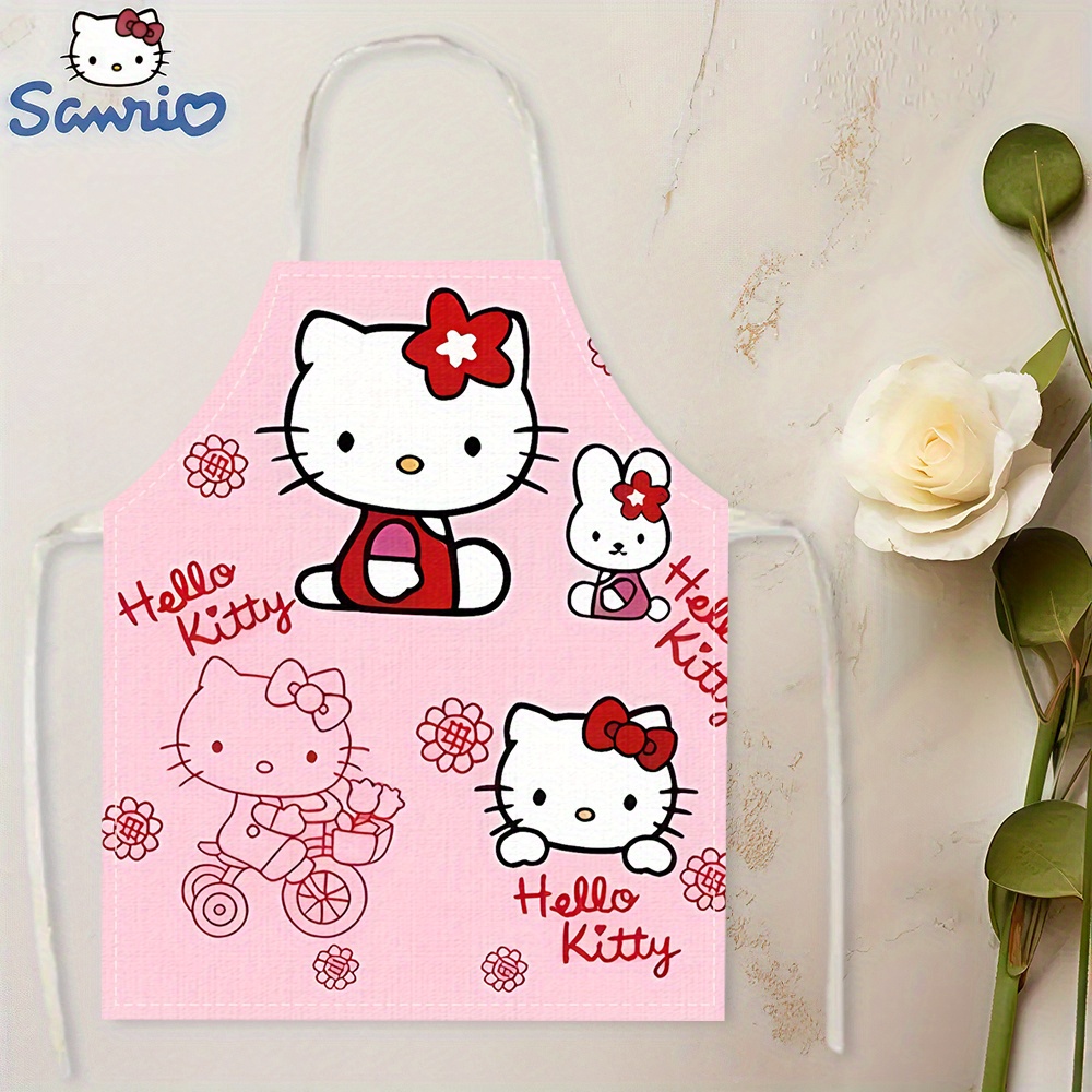 For Hello Kitty Apron for Cooking and Baking - Cute Pink Polyester Kitchen Attire with Floral Pattern, Durable Fabric, 200g/m², 21.7x26.8 Inches, Perfect for Family Activities, Baking Attire | Floral Pattern Apron | Durable Kitchenwear, Baking Accessorie