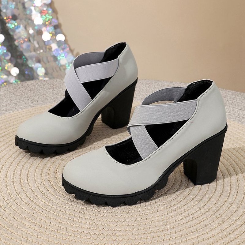 TEMU Round Toe Crisscross Band Mid Heel Casual Pumps, Women Shoes