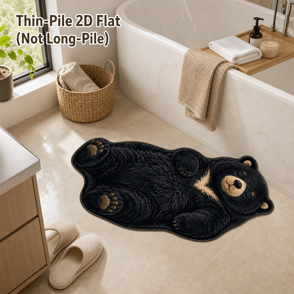 TEMU 1pc Velvet 850g/m² 7mm Bathroom Anti-slip Mat, Short Plush 2d Printed Non-long Pile Black Bear Shaped Carpet, Black Bear Wildlife Theme Rug,
