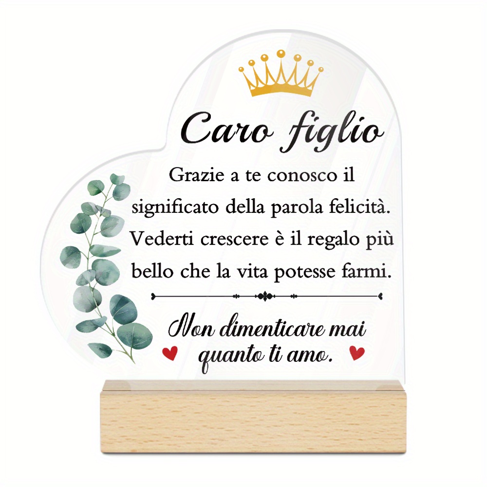 TEMU 2d Flat, Putuo Decor Heart-shaped Acrylic Sign With Wooden Base, Italian '' Quote, Tabletop Decor For Home And Room, Ideal Gift, Thanks To You I