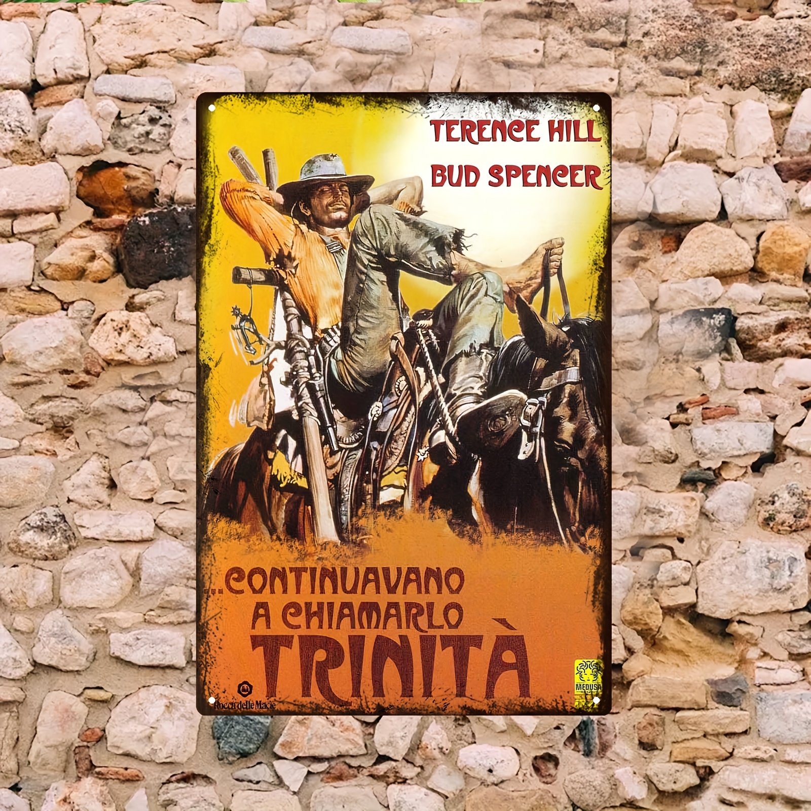 TEMU 2d Flat, 2d Vintage Metal Wall Decor, Cowboy Theme - 8x12 Inches (20x30cm) Rustic Iron Sign, "terence Hill Bud Spence." This Durable Decoration