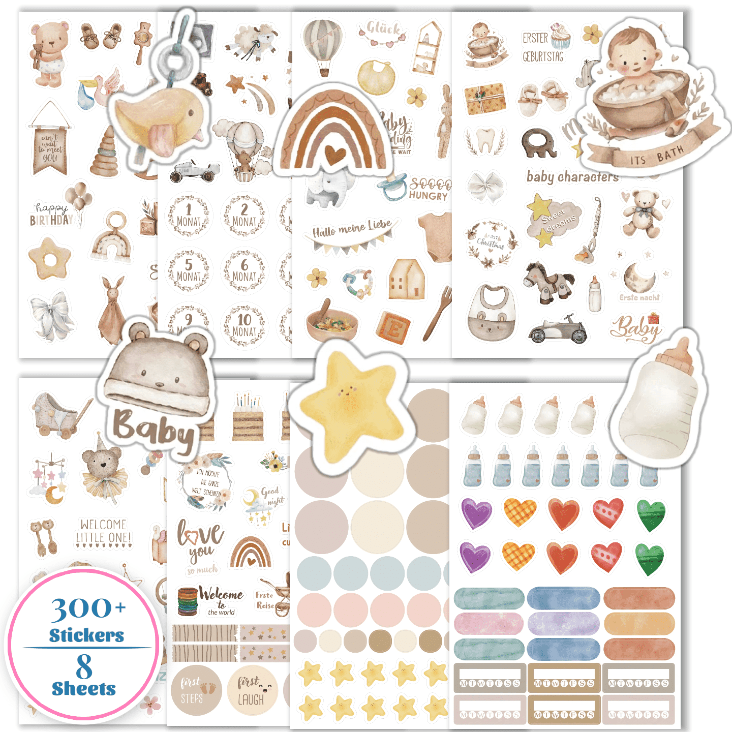 Image of Baby Scrapbooking & First Year Planner Stickers - Maternity & Newborn Themed Decals For Scrapbooking - Includes Baby Shower, Birthday, And Milestone Designs - Over 300 Stickers Per Pack