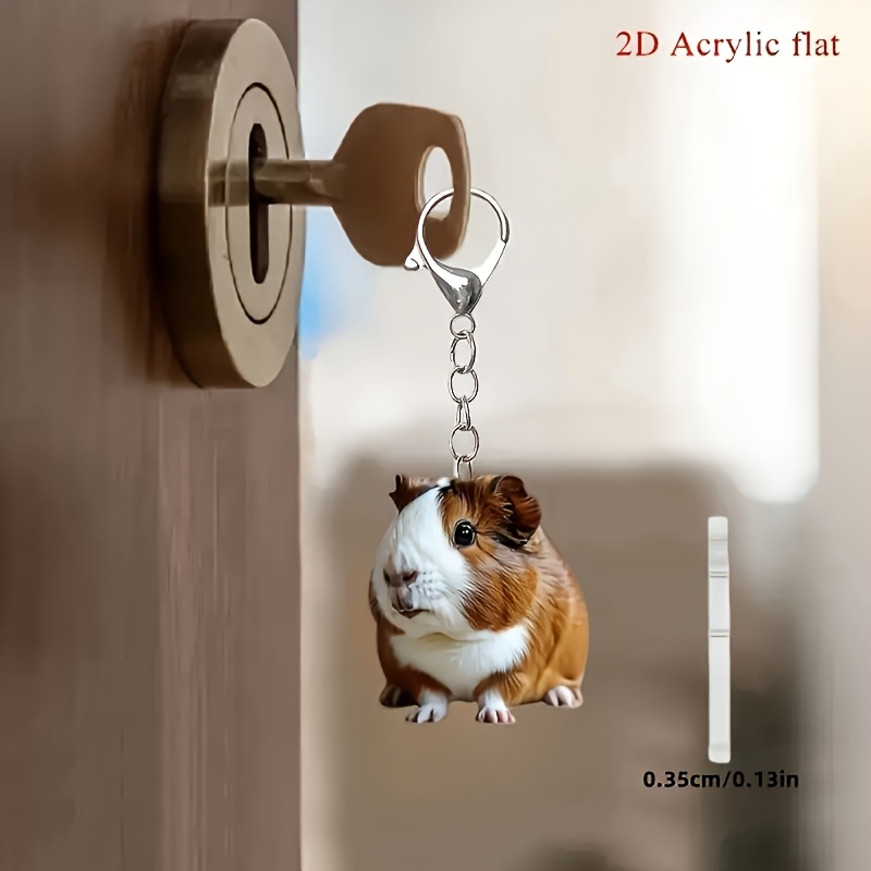TEMU 2D Plat, 2D Plat Vlak, 1 stuks Schattige en Cavia Sleutelhanger - Stijlvolle 2D Platte Acryl Dierenhanger, Geschikt voor Tas en Auto Sleutel
