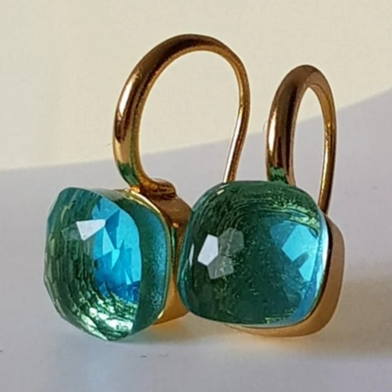 E-shop Luxuriöse Retro Grüne Glas Quadratische Anhänger Ohrringe, Modische Damen Handgefertigte Party Schmuck Erweiterungen, Geschenke für Frauen