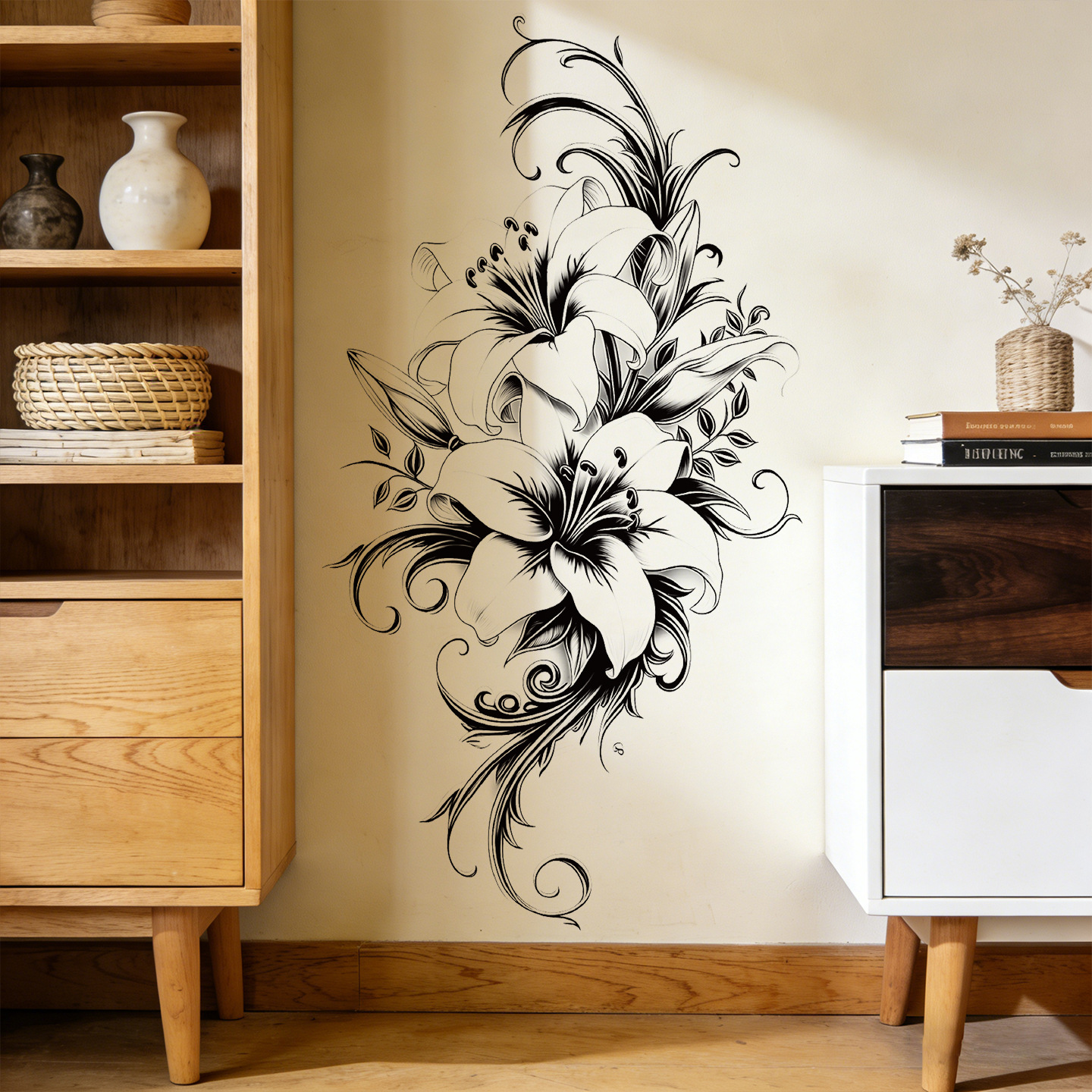 Image of 1pc Magnolia Floral Self-adhesive Wall Decals For Room