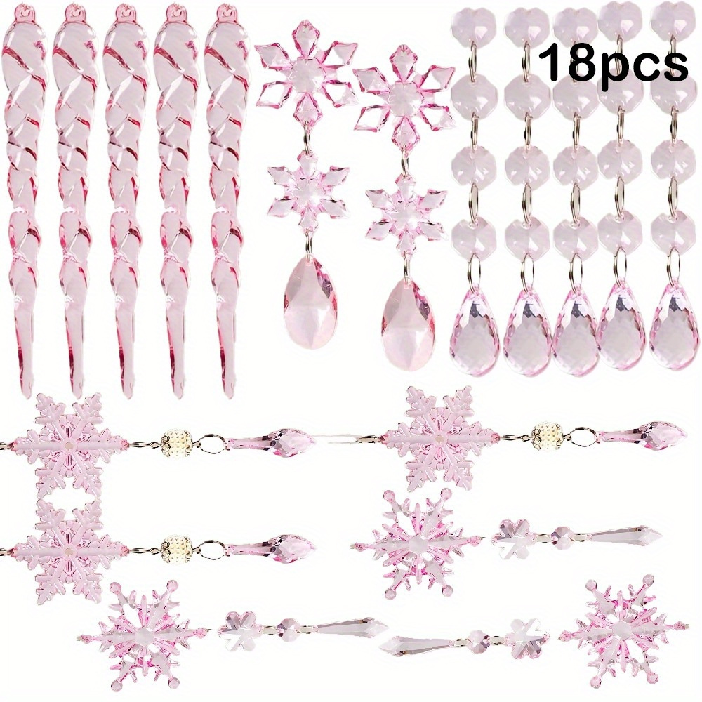 TEMU 18pcs/set Sparkling Light Christmas Ornaments Set - Acrylic Snowflakes & Icicles Pendants For Decoration And New Year's Decor