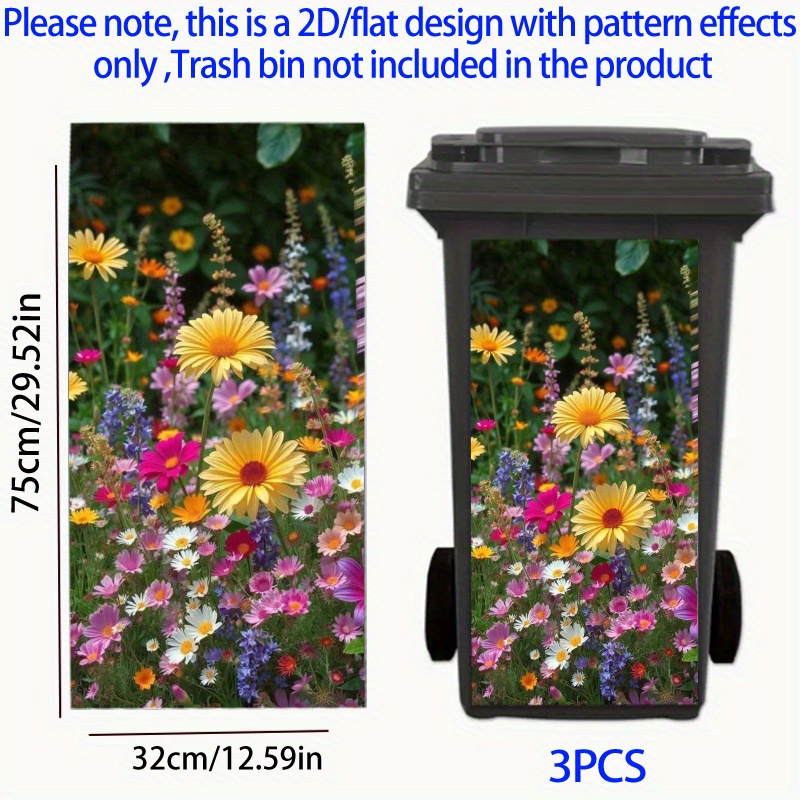 3pcs 2d Stickers - Vibrant Floral In The Sunlight, Suitable For Home Decor, Trash Cans, Window Decoration, Cabinet Doors, Room Doors, Bathroom, Bedroom, Kitchen, Office, 2d Flat